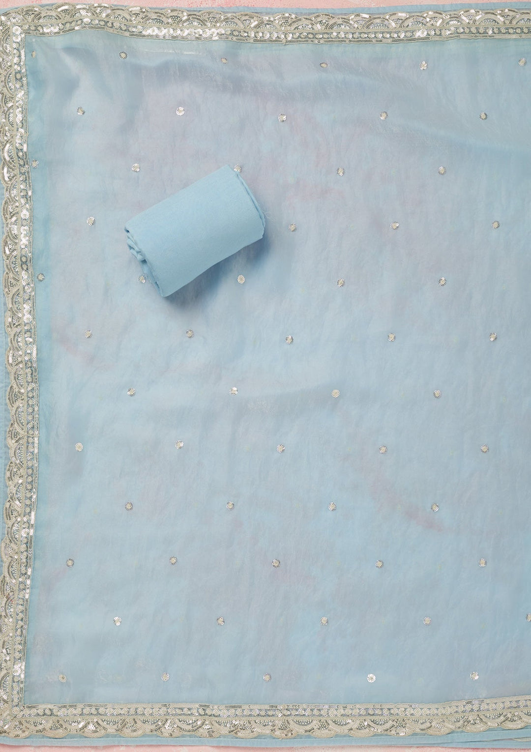 Sky Blue Sequins Tissue Unstitched Salwar Suit_koskii