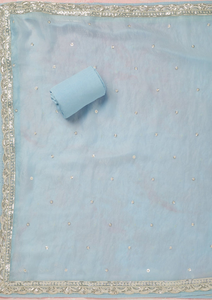 Sky Blue Sequins Tissue Unstitched Salwar Suit_koskii