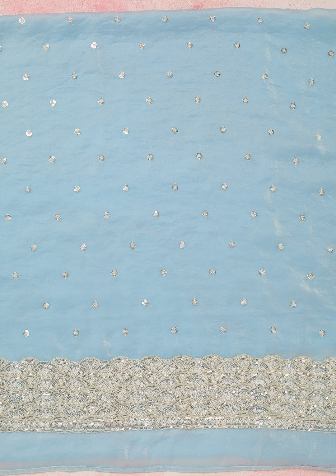 Sky Blue Sequins Tissue Unstitched Salwar Suit_koskii