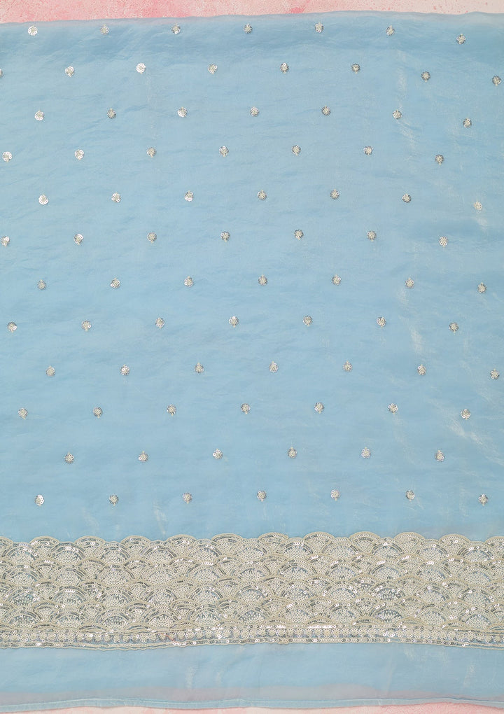 Sky Blue Sequins Tissue Unstitched Salwar Suit_koskii