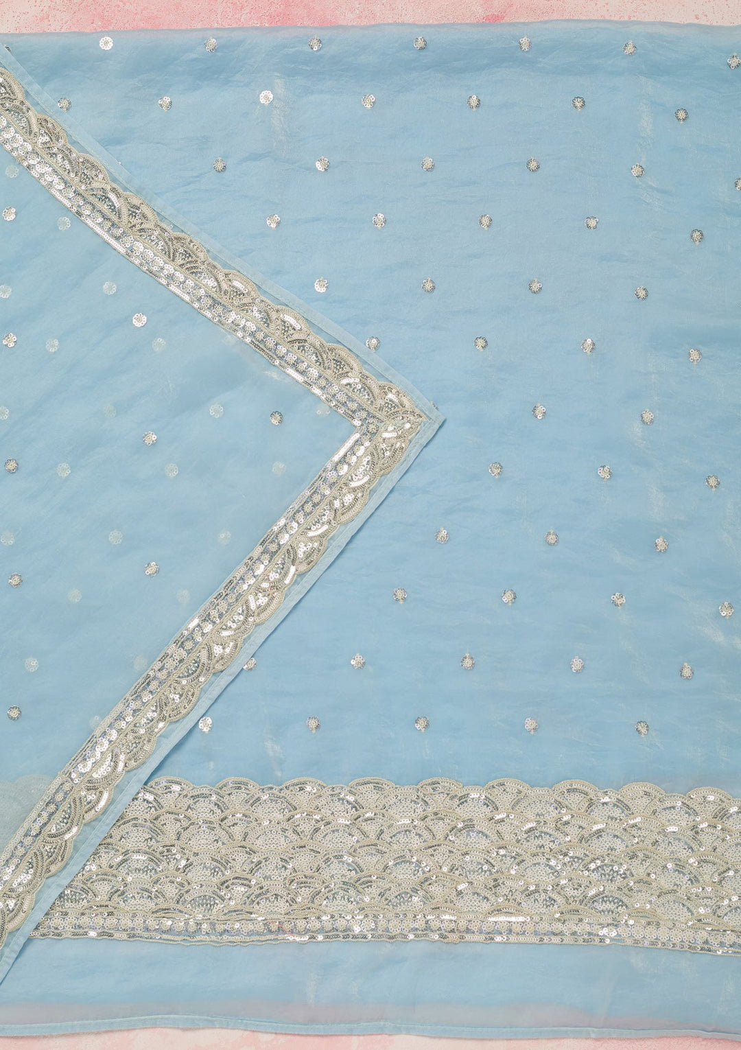Sky Blue Sequins Tissue Unstitched Salwar Suit_koskii