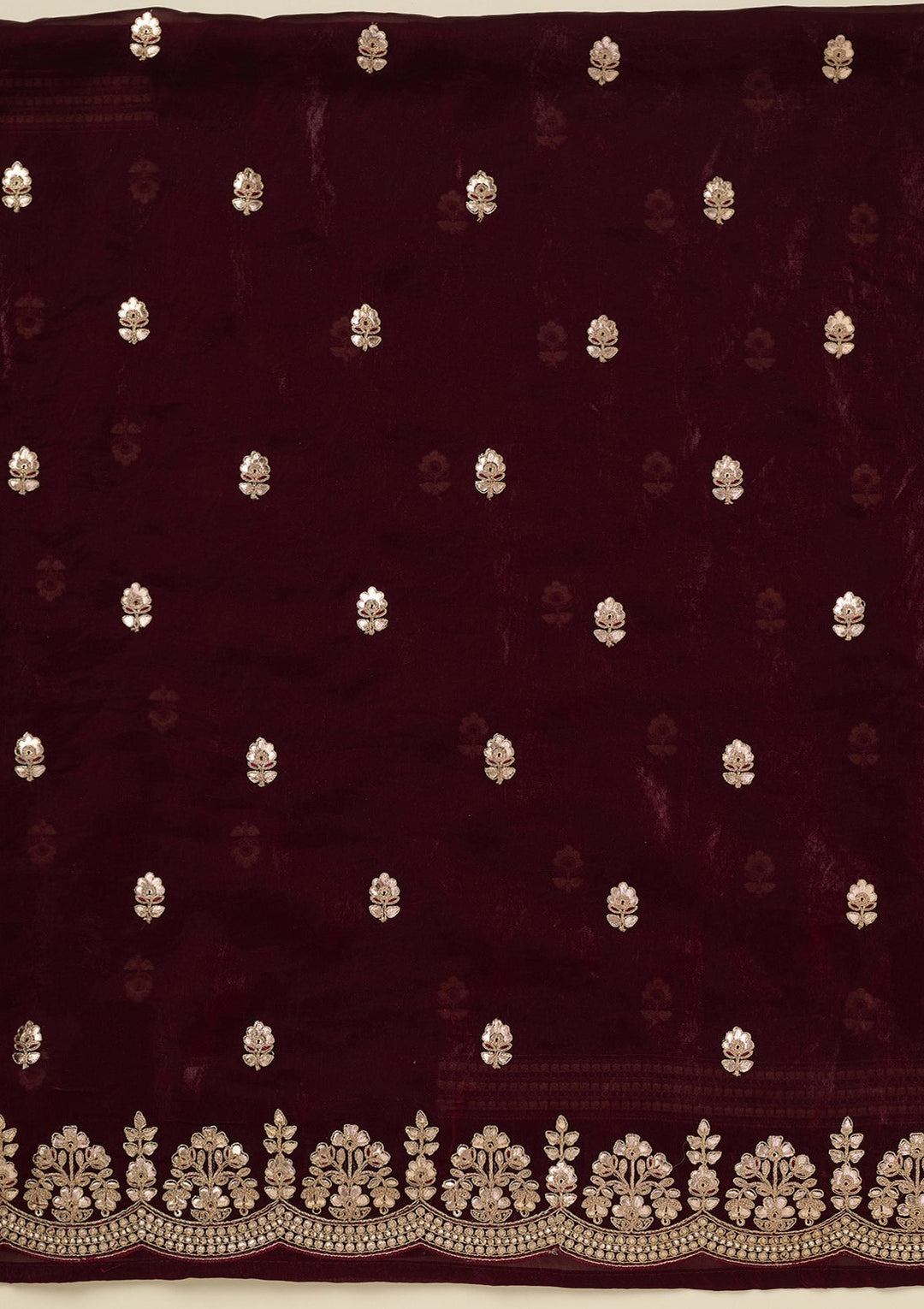 Dark Maroon Gotapatti Organza Unstitched Salwar Suit_koskii