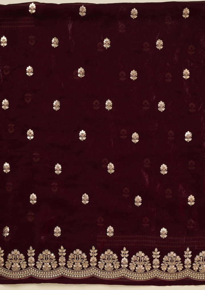 Dark Maroon Gotapatti Organza Unstitched Salwar Suit_koskii