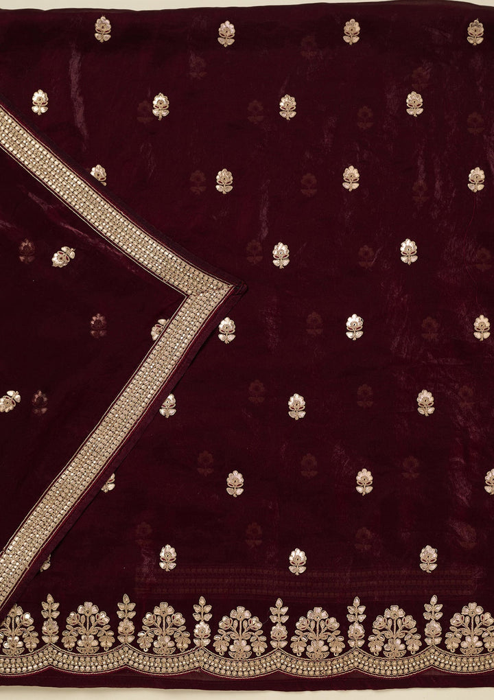 Dark Maroon Gotapatti Organza Unstitched Salwar Suit_koskii