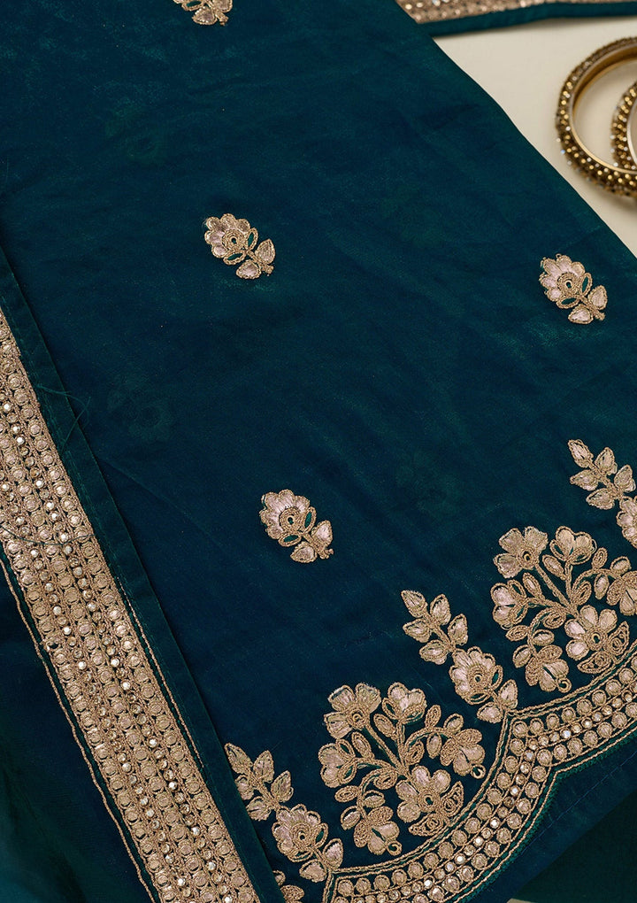 Peacock Blue Gotapatti Organza Unstitched Salwar Suit_koskii