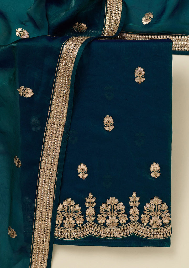 Peacock Blue Gotapatti Organza Unstitched Salwar Suit_koskii