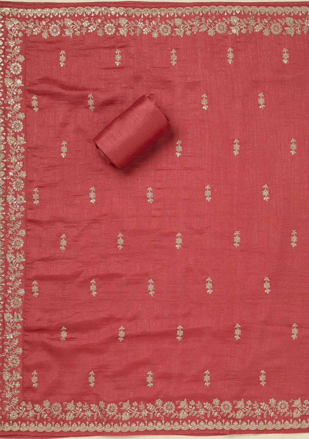 Rust Zariwork (Gold) Soft Raw Silk Unstitched Salwar Suit_koskii