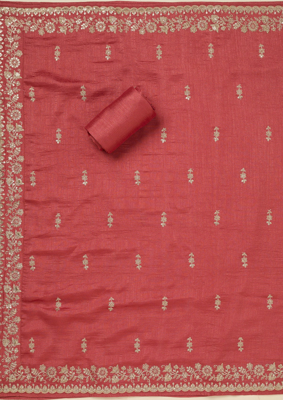 Rust Zariwork (Gold) Soft Raw Silk Unstitched Salwar Suit_koskii