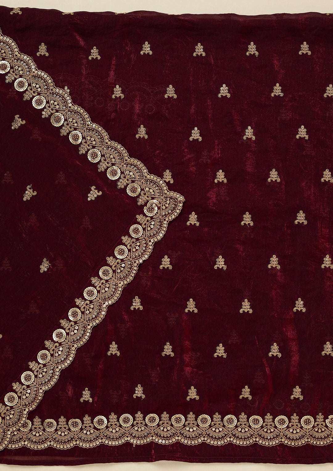 Maroon Cording Organza Unstitched Salwar Suit_koskii