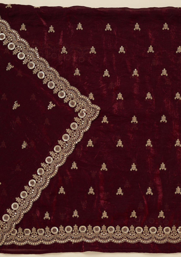 Maroon Cording Organza Unstitched Salwar Suit_koskii