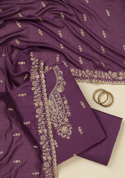 Purple Cording Organza Unstitched Salwar Suit_koskii