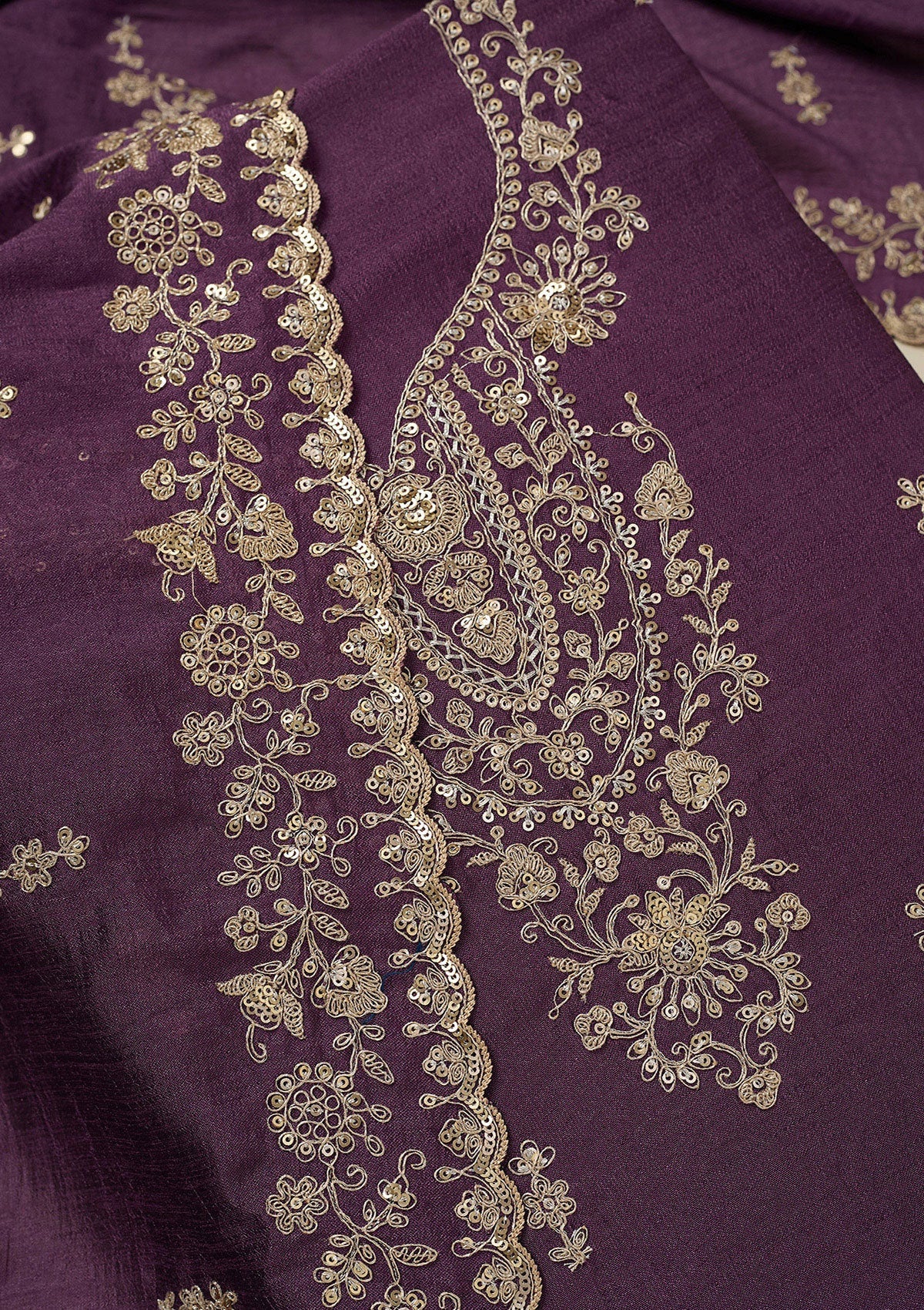 Purple Cording Organza Unstitched Salwar Suit_koskii
