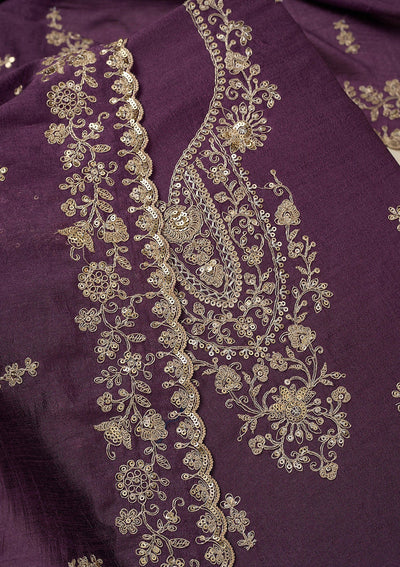 Purple Cording Organza Unstitched Salwar Suit_koskii