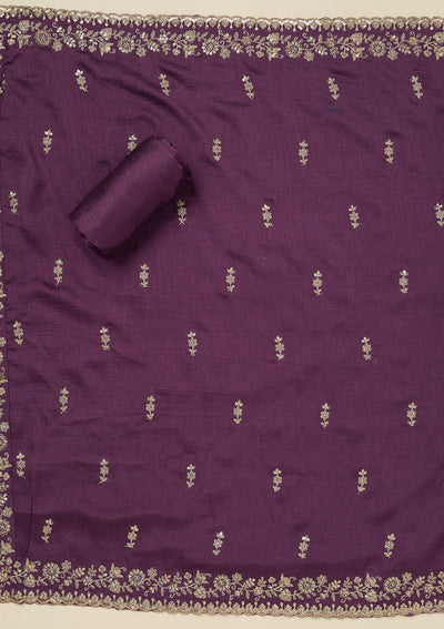Purple Cording Organza Unstitched Salwar Suit_koskii