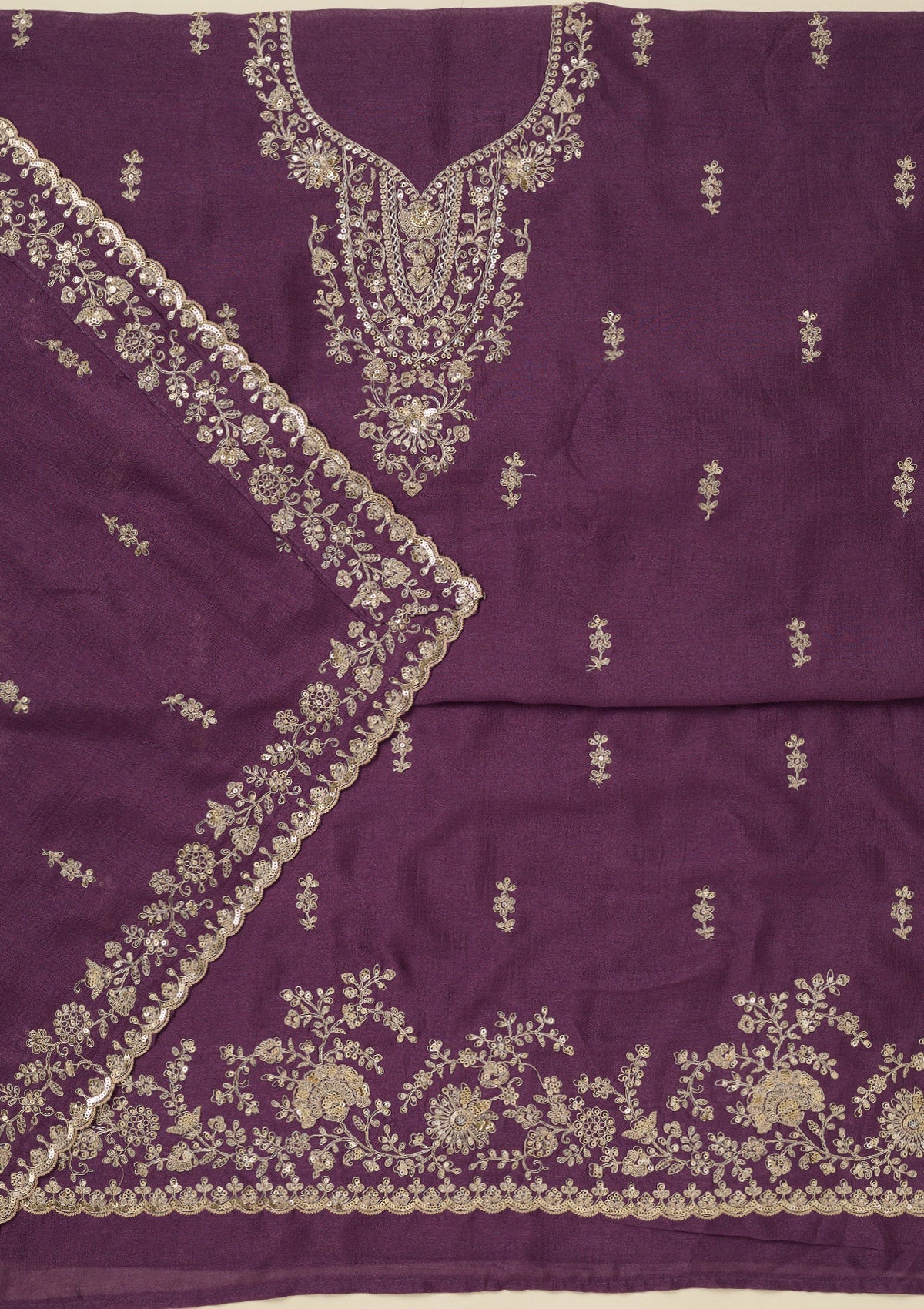 Purple Cording Organza Unstitched Salwar Suit_koskii