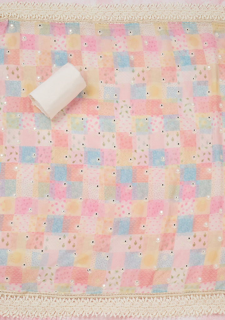 Off White Threadwork Georgette Unstitched Salwar Suit-koskii