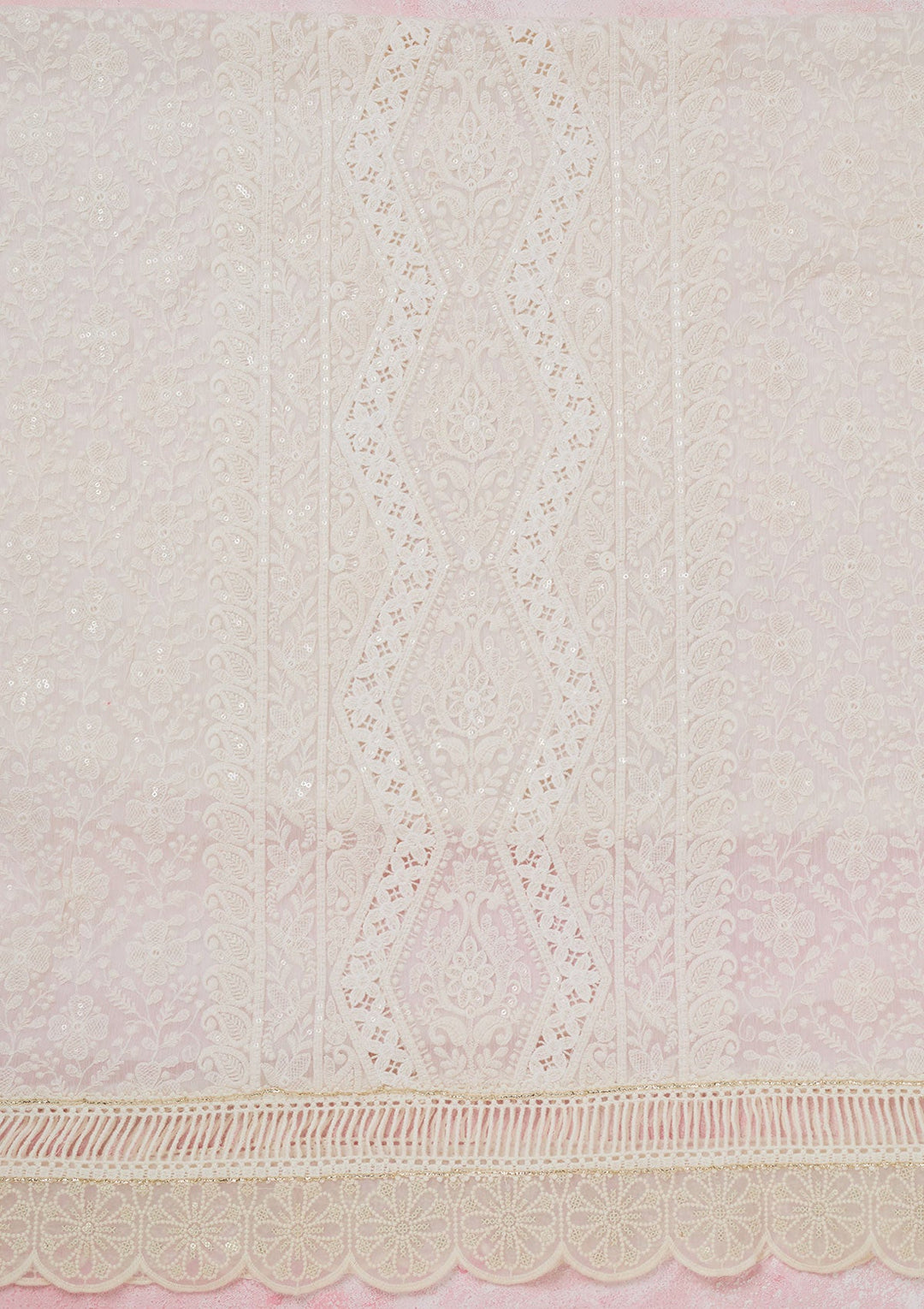 Off White Threadwork Georgette Unstitched Salwar Suit-koskii