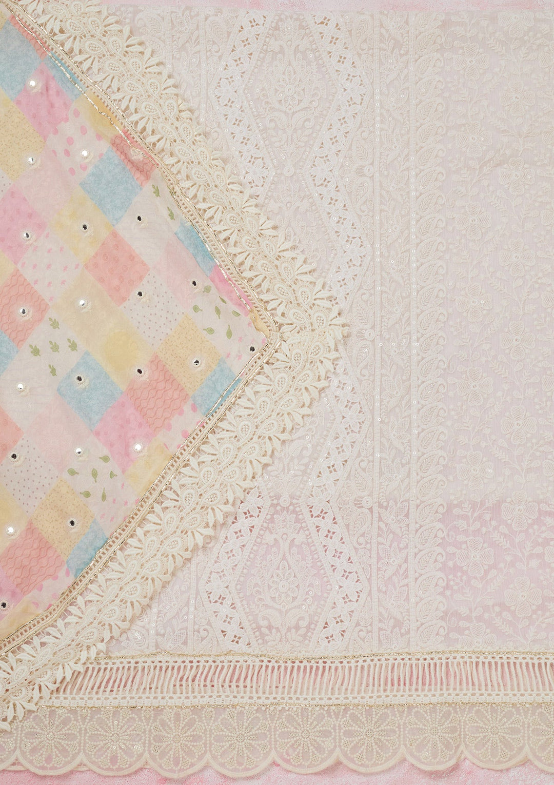 Off White Threadwork Georgette Unstitched Salwar Suit-koskii