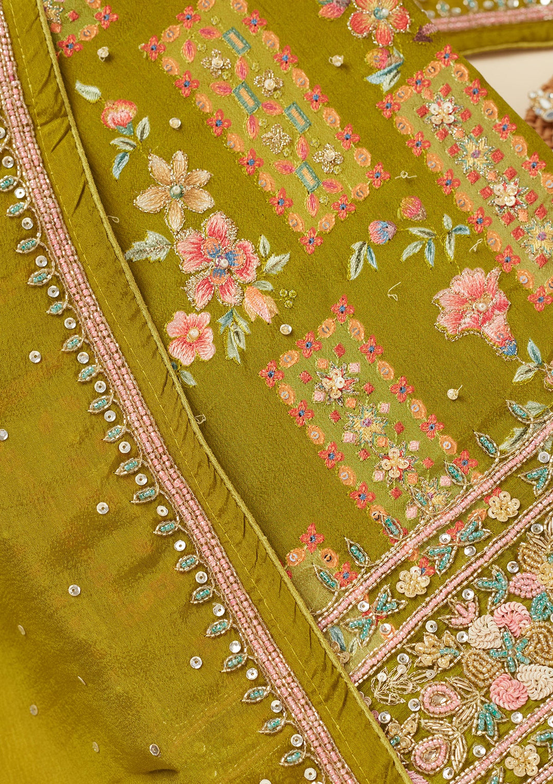 Mehandi Green Stonework (Silver) Semi Crepe Unstitched Salwar Suit