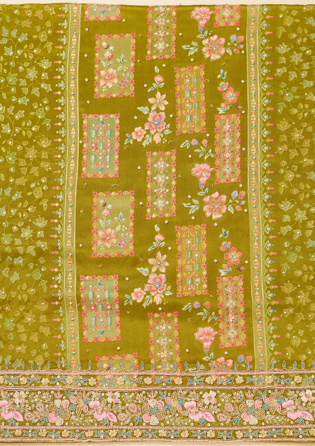 Mehandi Green Stonework (Silver) Semi Crepe Unstitched Salwar Suit