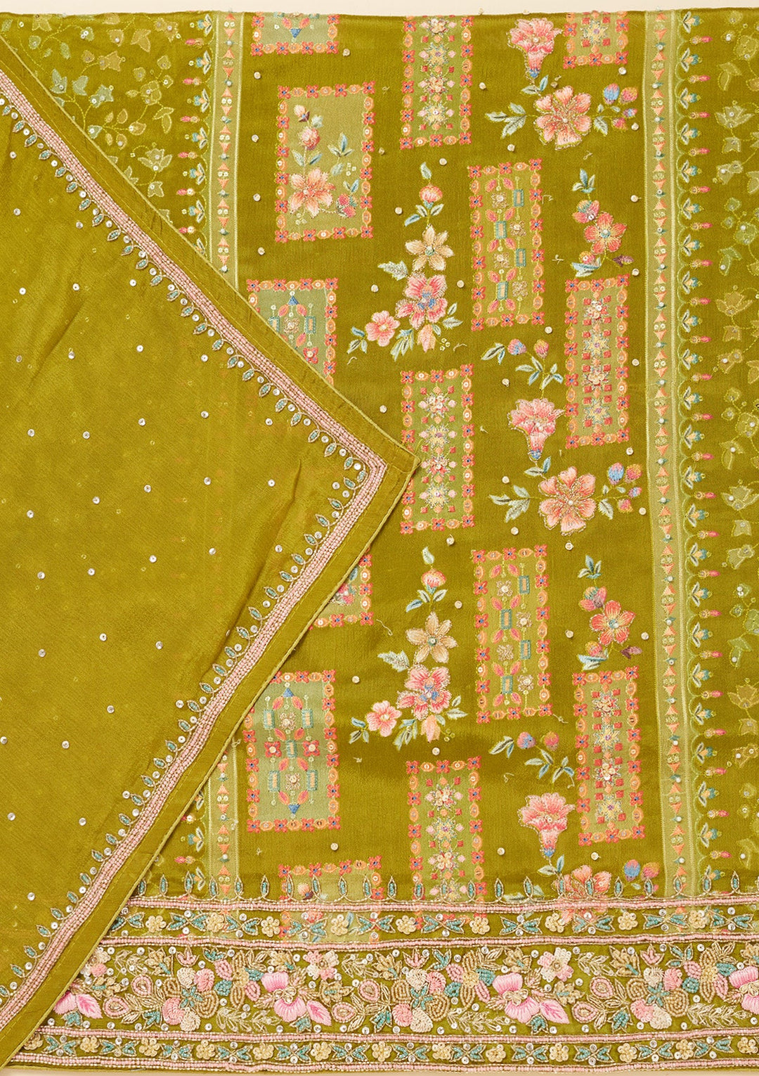 Mehandi Green Stonework (Silver) Semi Crepe Unstitched Salwar Suit