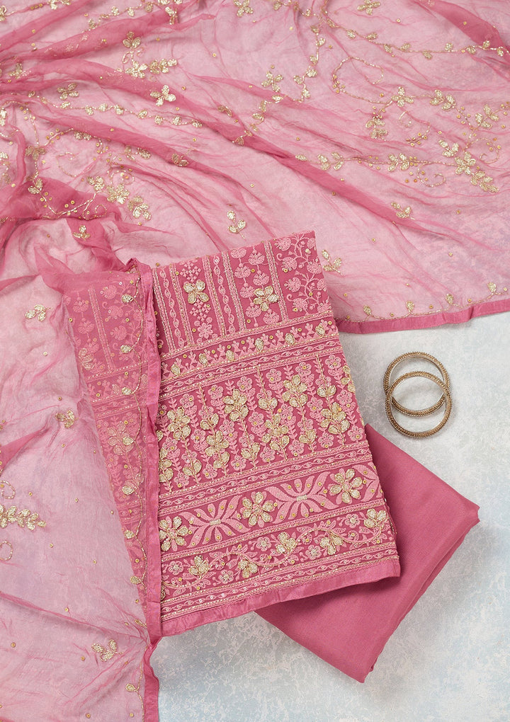 Pink Aariwork Georgette Unstitched Salwar Suit-koskii