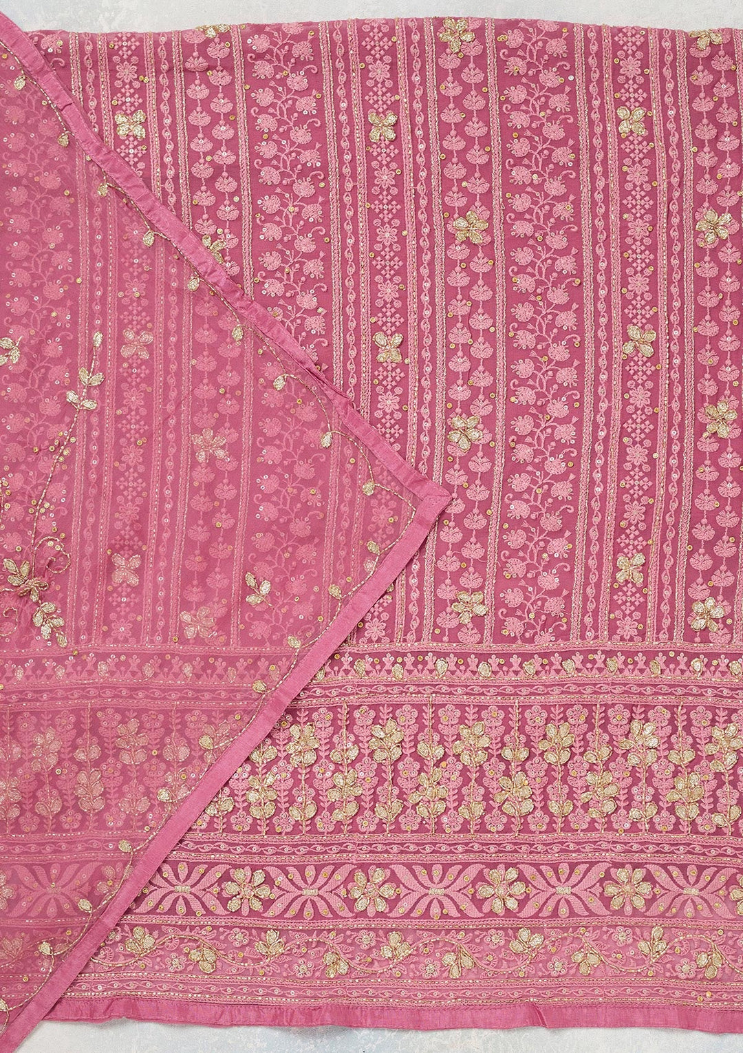 Pink Aariwork Georgette Unstitched Salwar Suit