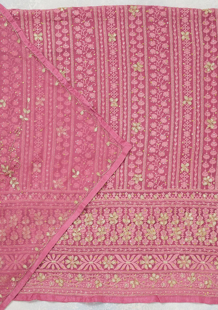 Pink Aariwork Georgette Unstitched Salwar Suit
