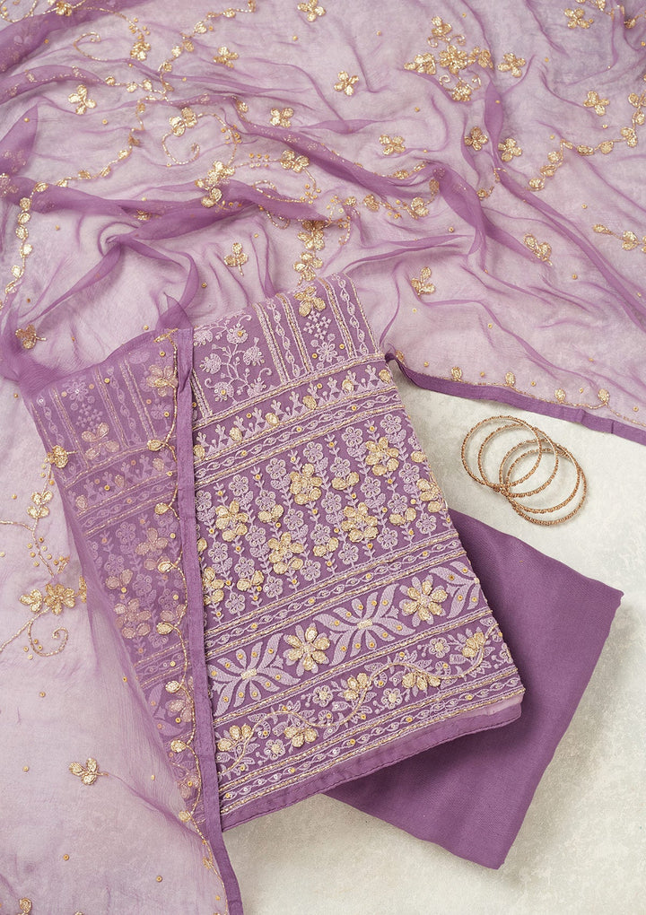 Purple Aariwork Georgette Unstitched Salwar Suit
