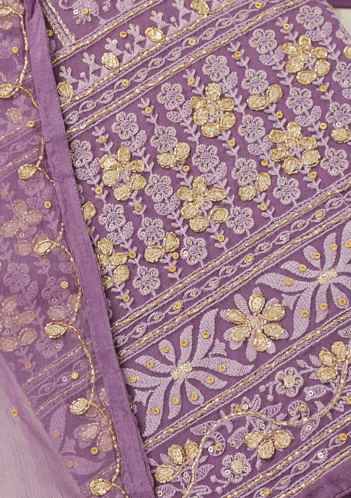 Purple Aariwork Georgette Unstitched Salwar Suit