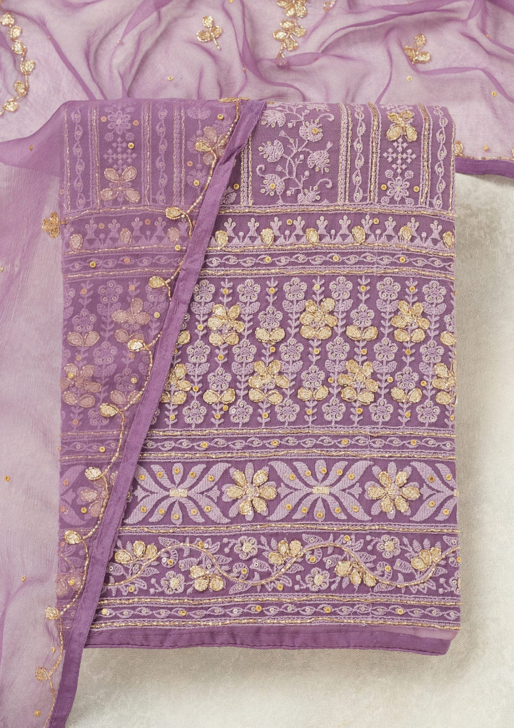Purple Aariwork Georgette Unstitched Salwar Suit