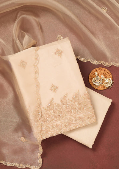 Beige Cutdana Organza Unstitched Salwar Suit-Koskii