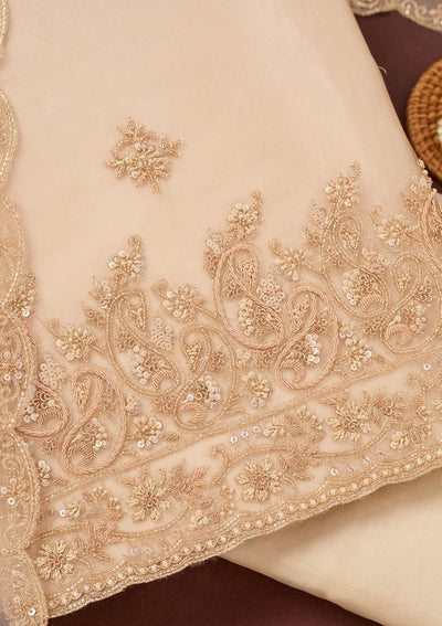 Beige Cutdana Organza Unstitched Salwar Suit-Koskii
