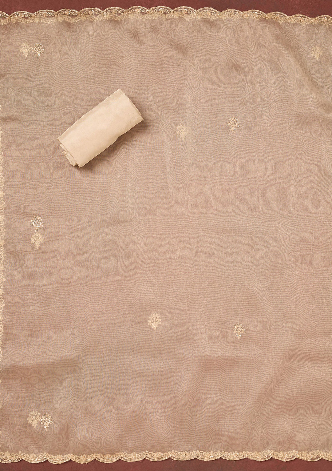 Beige Cutdana Organza Unstitched Salwar Suit-Koskii