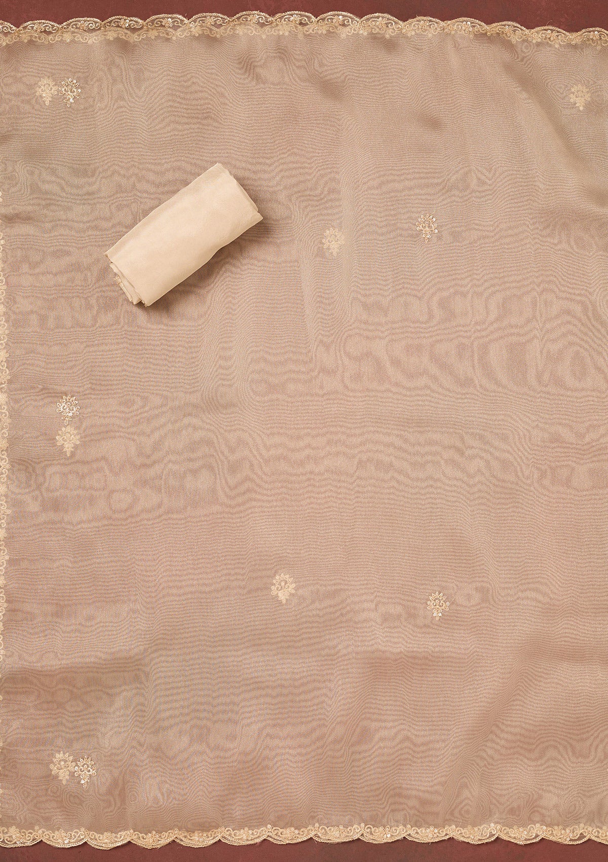 Beige Cutdana Organza Unstitched Salwar Suit-Koskii