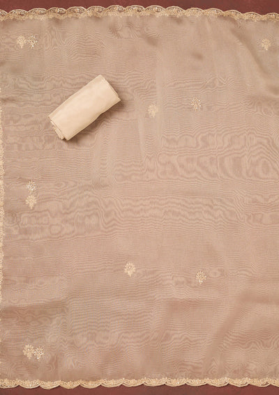 Beige Cutdana Organza Unstitched Salwar Suit-Koskii