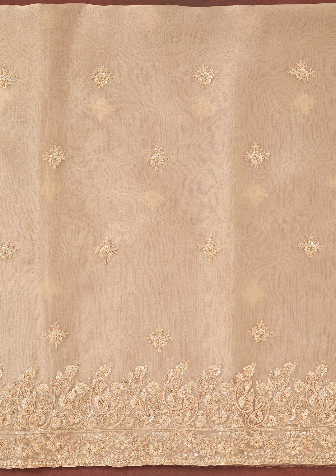 Beige Cutdana Organza Unstitched Salwar Suit-Koskii