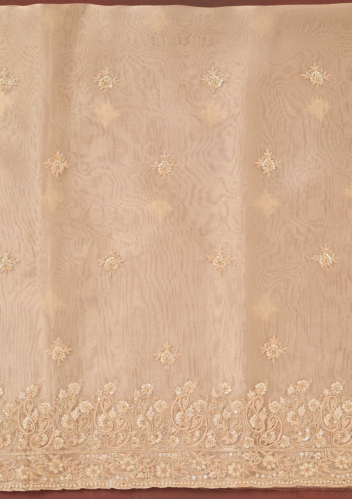 Beige Cutdana Organza Unstitched Salwar Suit-Koskii