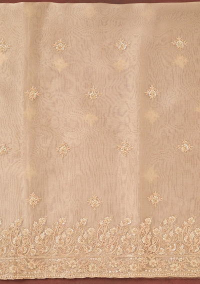 Beige Cutdana Organza Unstitched Salwar Suit-Koskii