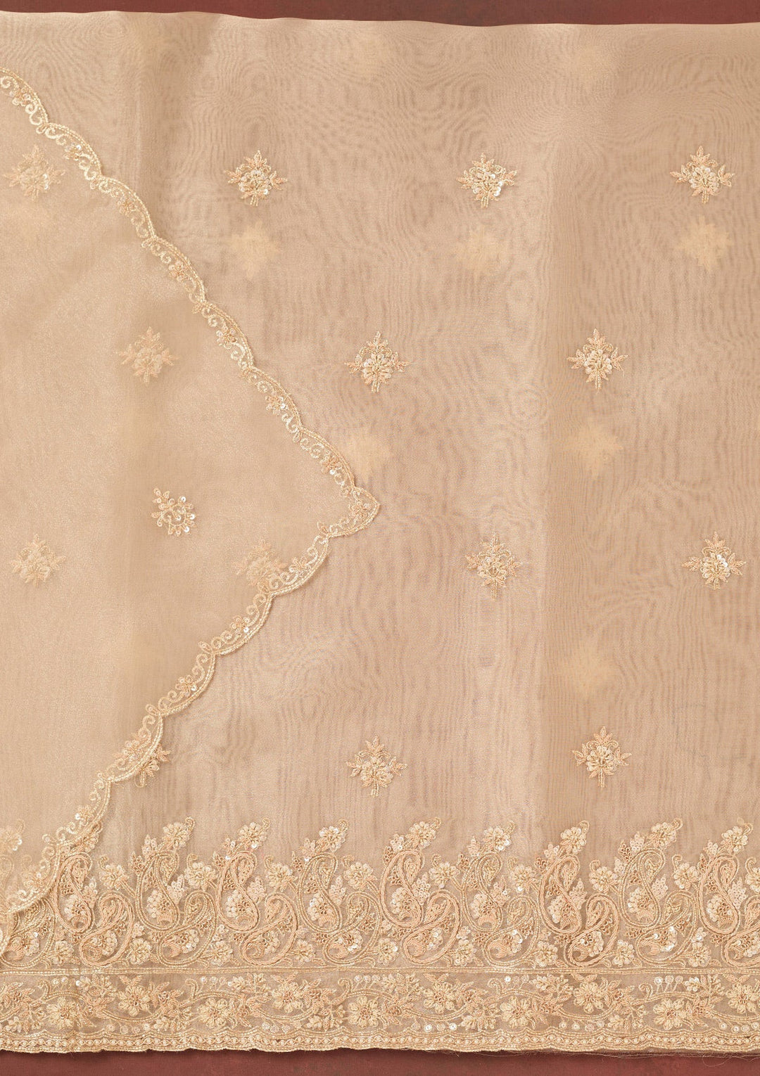 Beige Cutdana Organza Unstitched Salwar Suit-Koskii