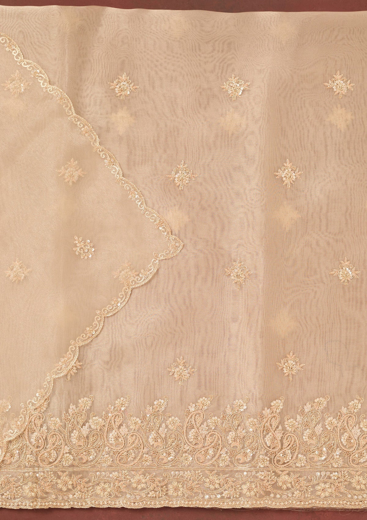 Beige Cutdana Organza Unstitched Salwar Suit-Koskii