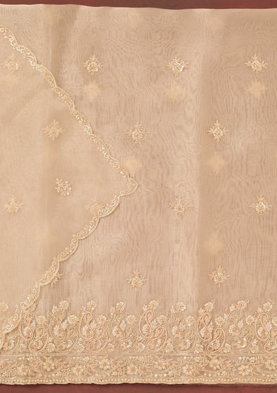 Beige Cutdana Organza Unstitched Salwar Suit-Koskii
