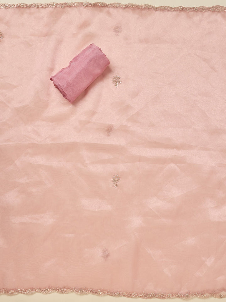 Onion Pink Zardozi (Gold) Organza Unstitched Salwar Suit