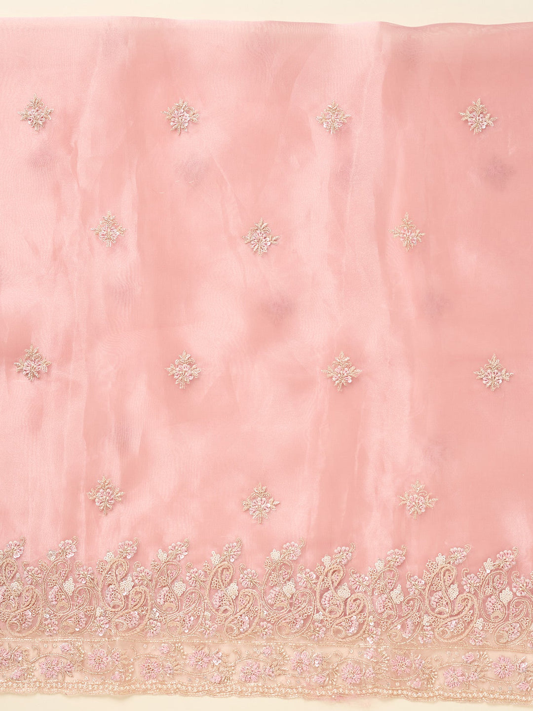 Onion Pink Zardozi (Gold) Organza Unstitched Salwar Suit