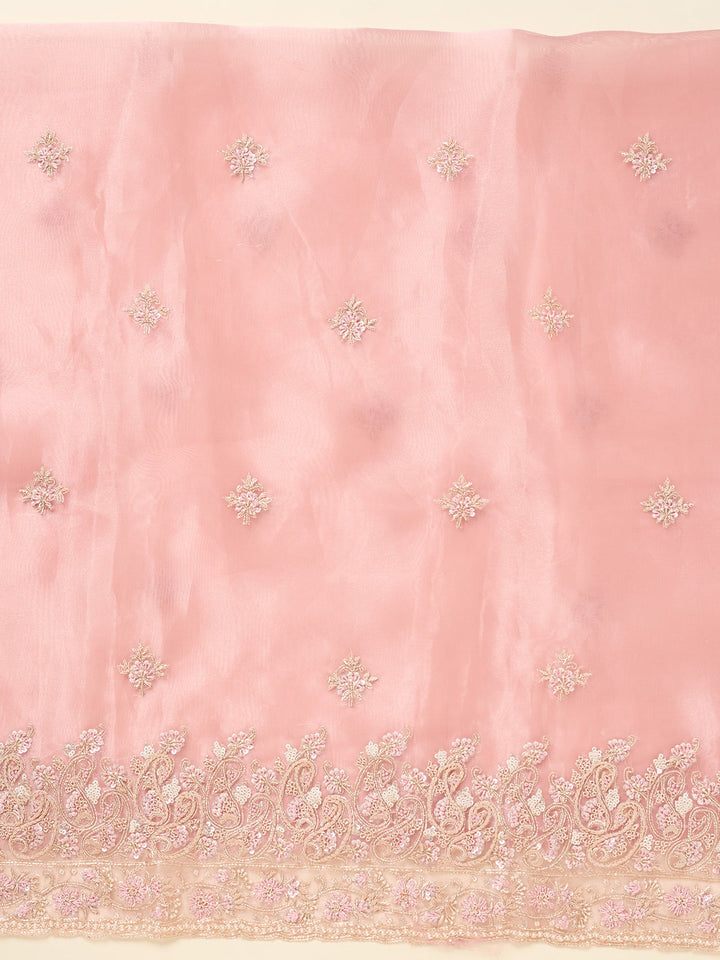 Onion Pink Zardozi (Gold) Organza Unstitched Salwar Suit