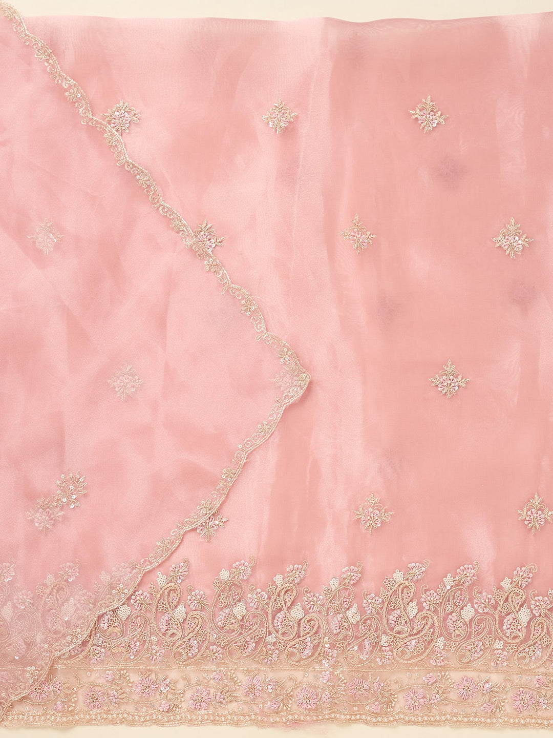 Onion Pink Zardozi (Gold) Organza Unstitched Salwar Suit