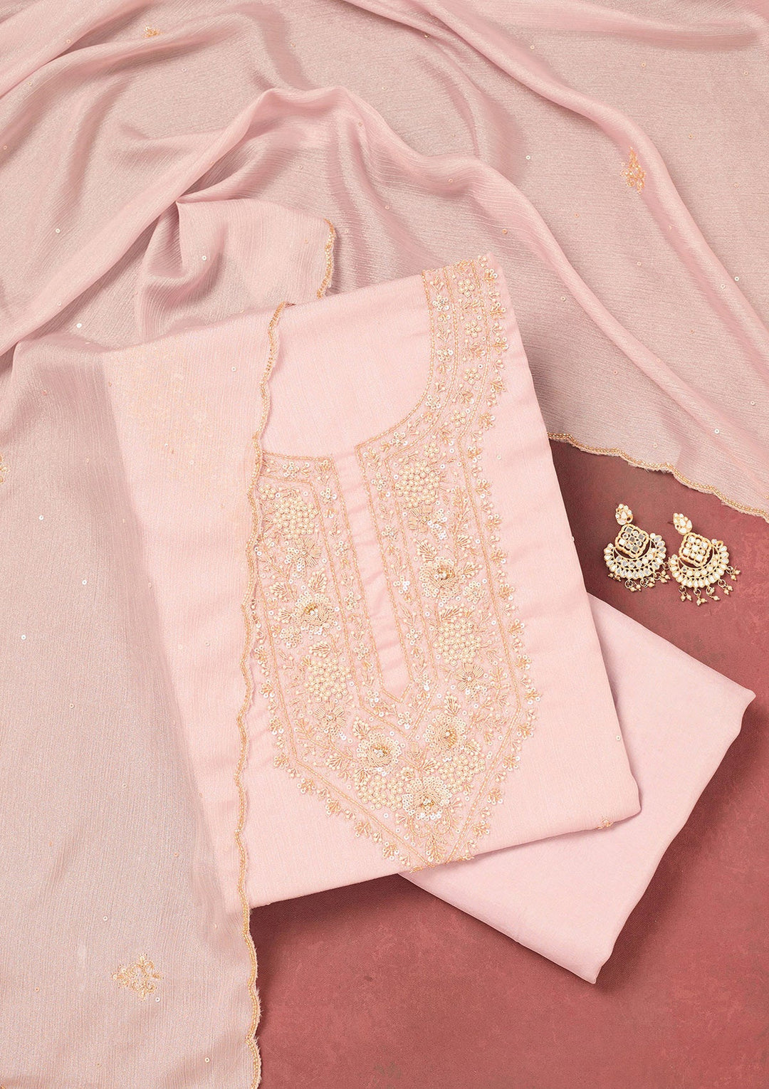 Lavender Cutdana Semi Crepe Unstitched Salwar Suit-Koskii
