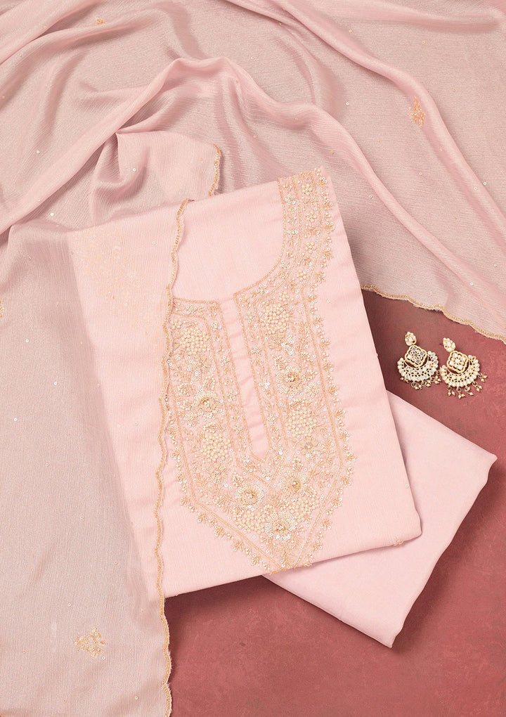 Lavender Cutdana Semi Crepe Unstitched Salwar Suit-Koskii