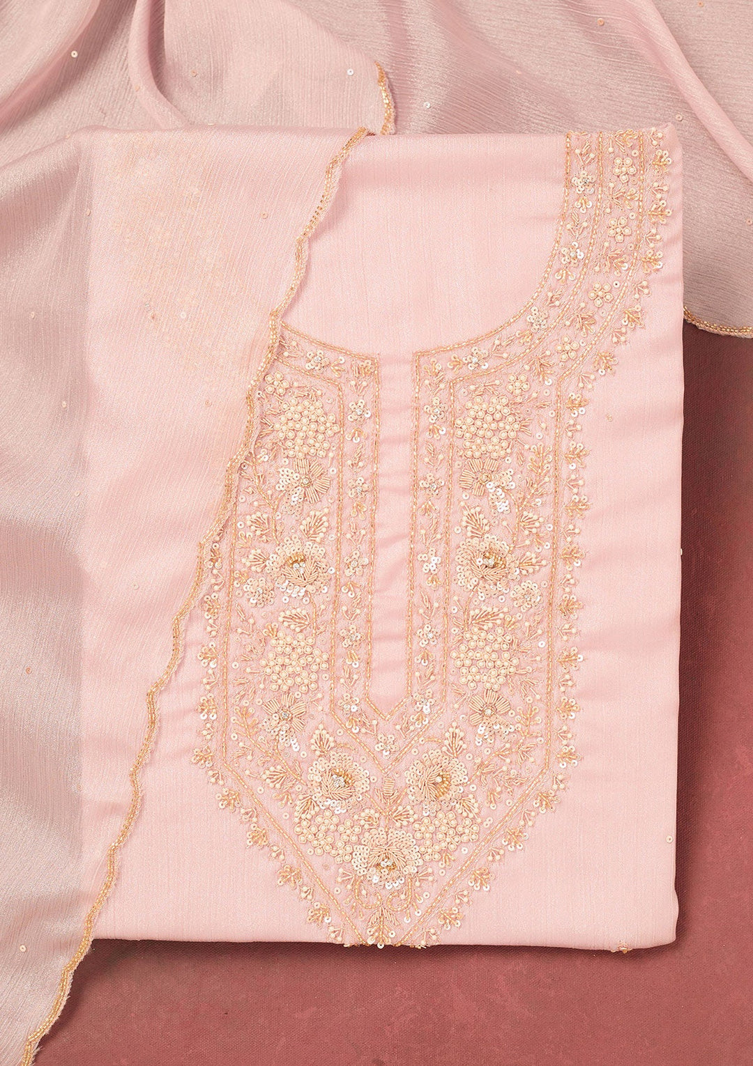 Lavender Cutdana Semi Crepe Unstitched Salwar Suit-Koskii