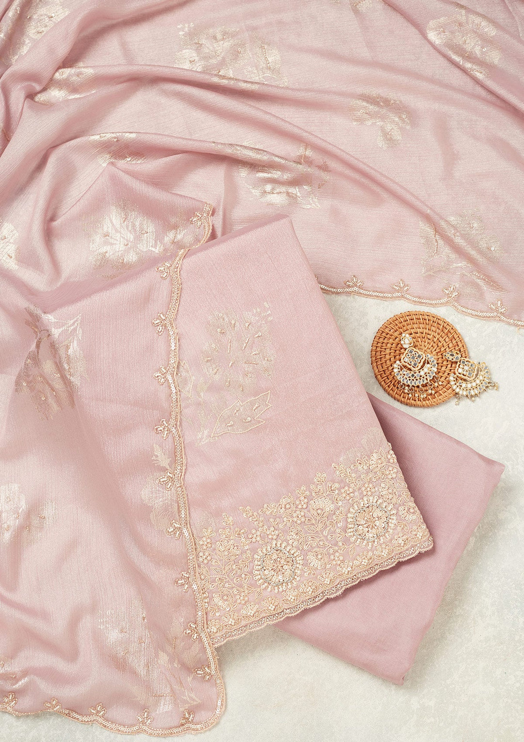 Lavender Cutdana Chinon Unstitched Salwar Suit